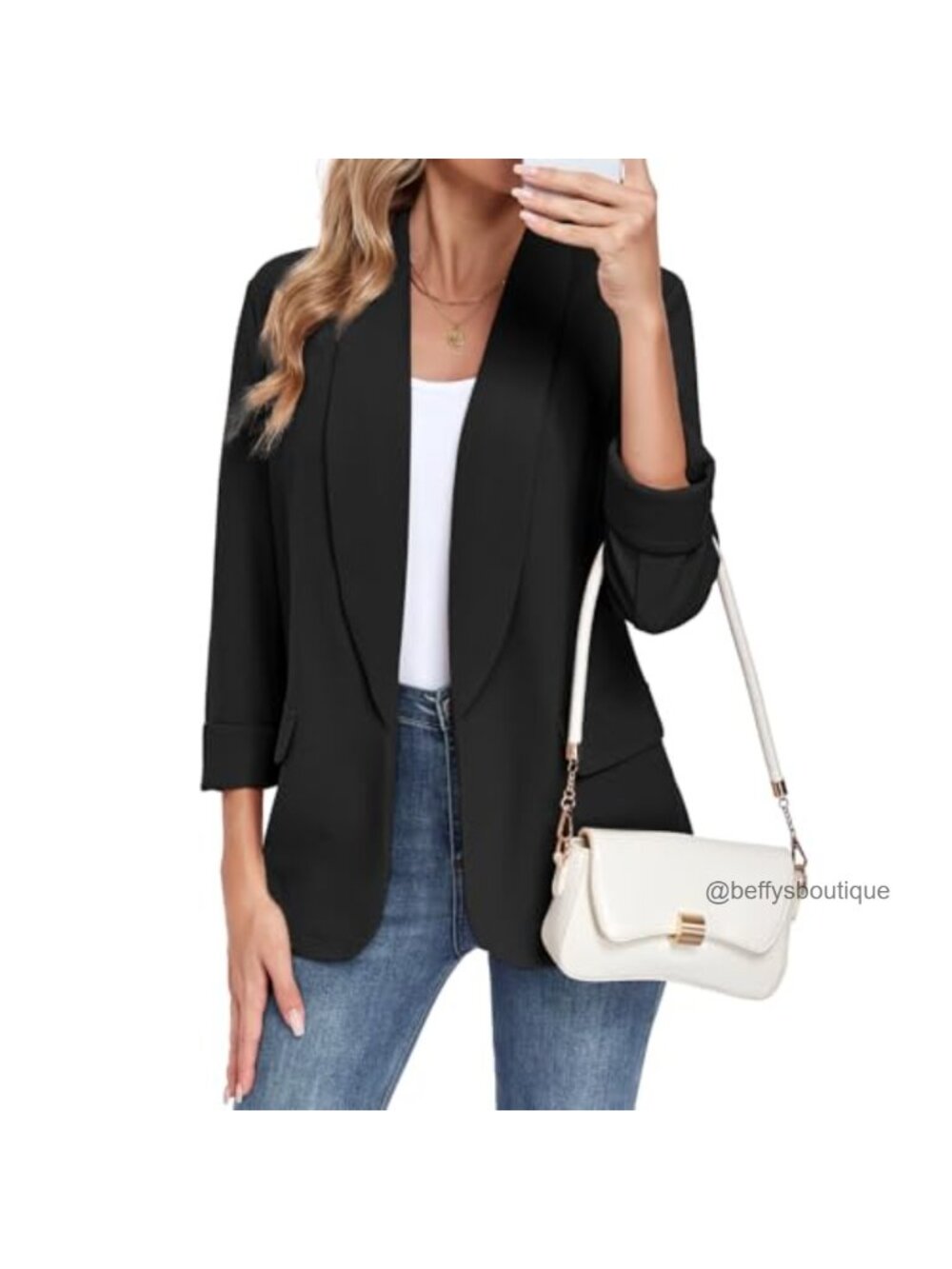 Womens Classic Blazer 3/4 Sleeve Slim Fit Business Casual Work Suit Jacket